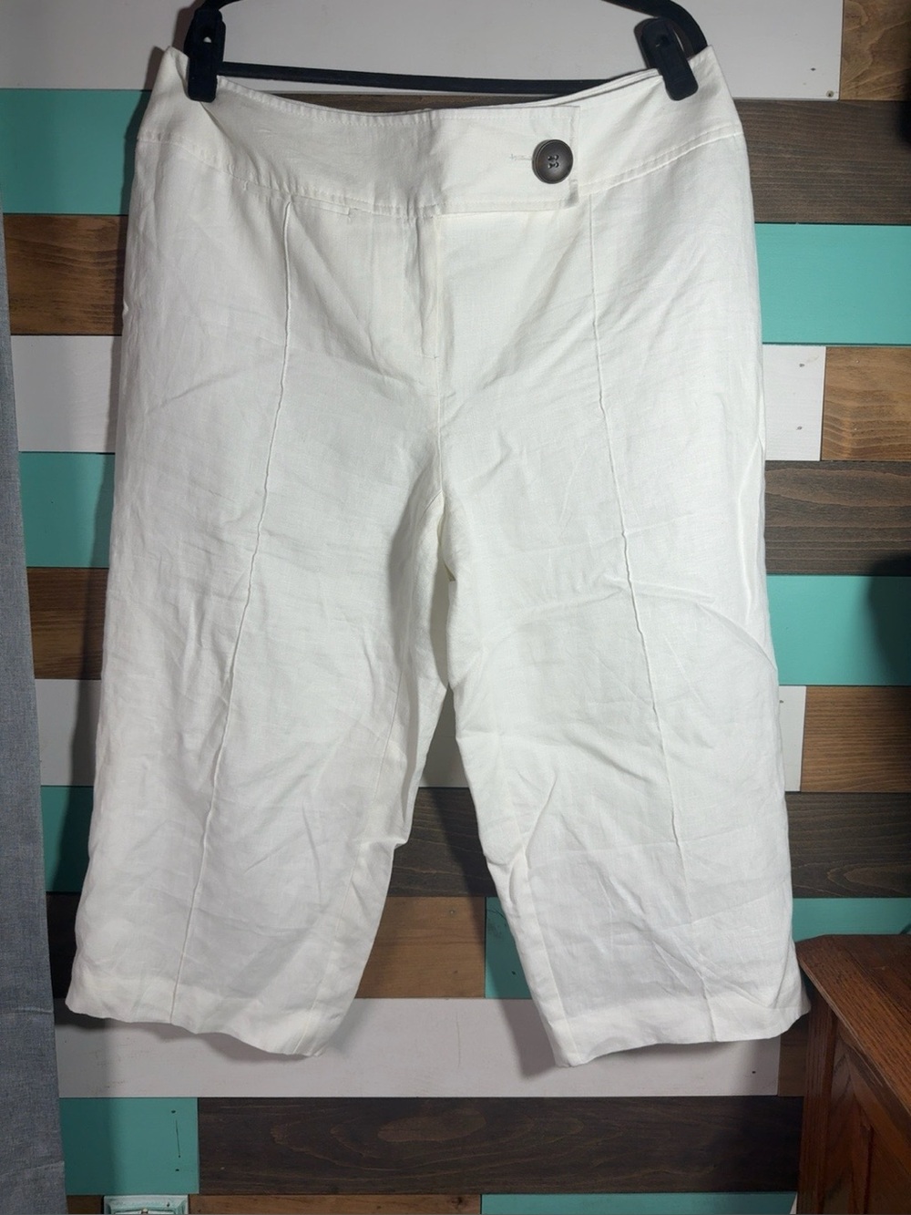 Style & Co Woman Linen Blend Capri Pants 14W White Wide Leg Coastal